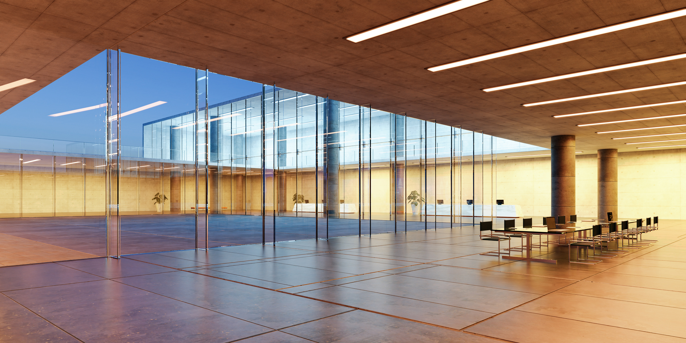 Modern glass wall commercial buildings meeting room area